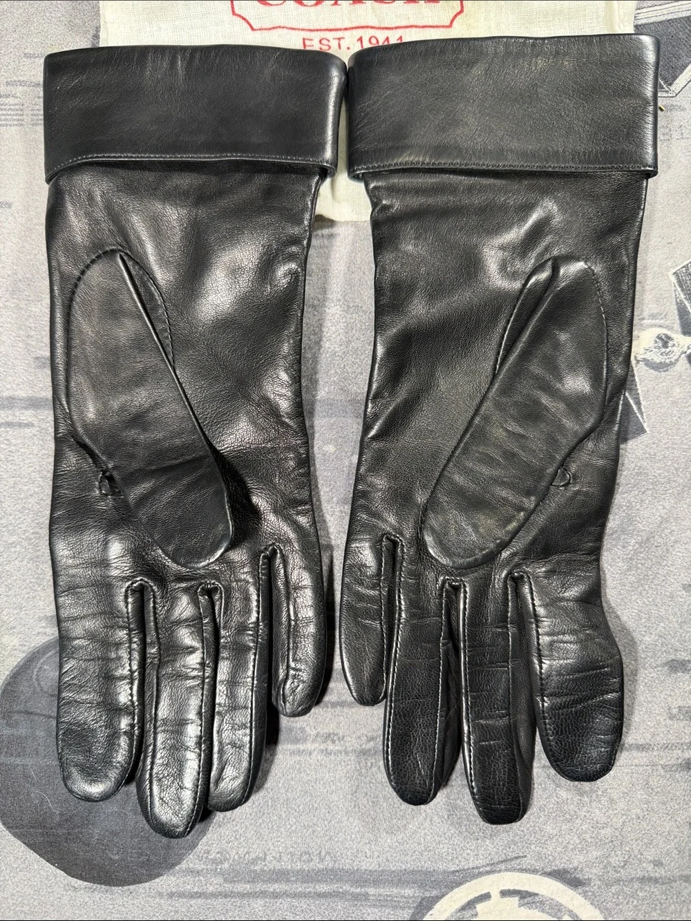 VINTAGE COACH BLACK LEATHER CUFFED GLOVES SZ 6 1/2